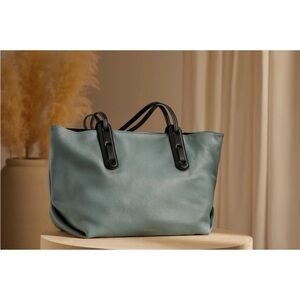 Bolviant Teal Leather Tote with Black Handles NWT